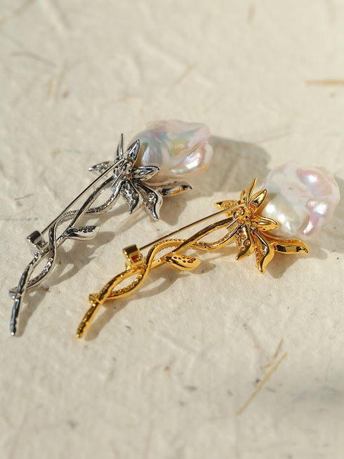 Rose Baroque Pearl Brooch - House Of Pearls